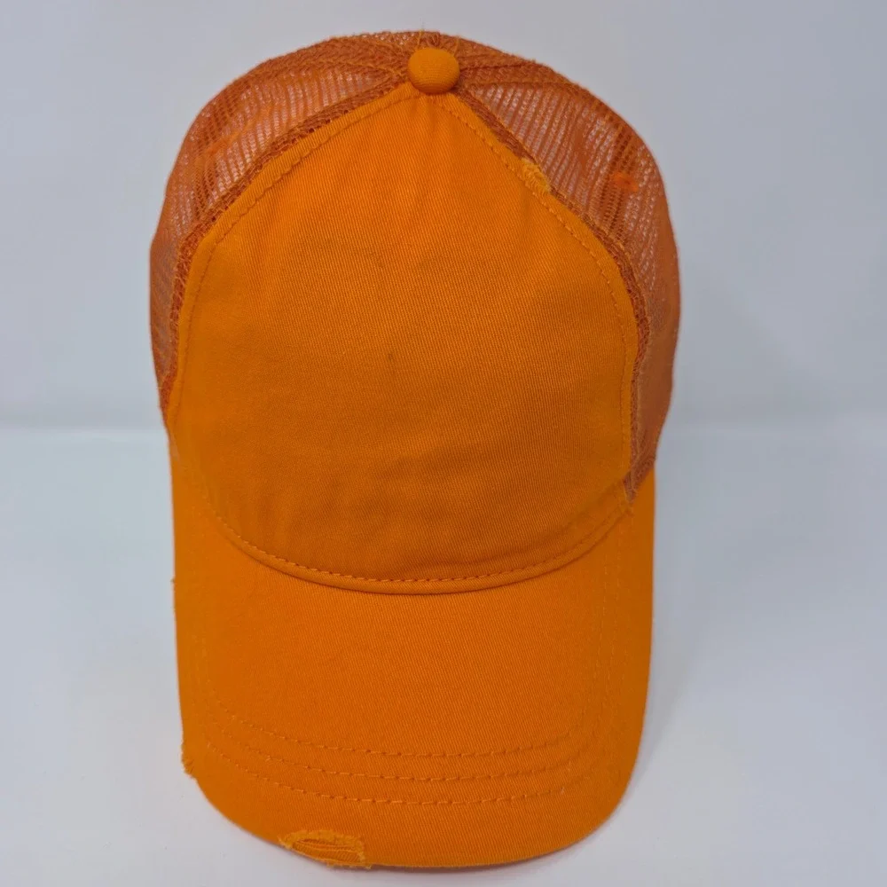 Trucker Hat OS Distressed Mesh Back Cotton Snapback Orange